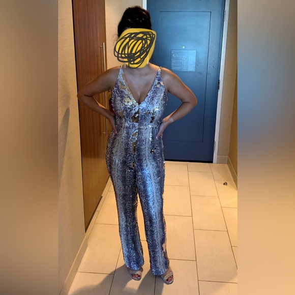 Dress The Population Charlie Sequin Snake-Print Sleeveless Jumpsuit - Worn once - Picture 3 of 5